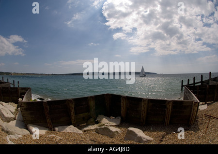 Hurst Burg zugewandten Ende eine Schindel, spucken, die 1 erstreckt sich 5 Meilen in den Solent aus Milford am Meer Hampshire Stockfoto