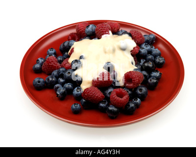 Frische Beeren mit Karamell Joghurt Stockfoto