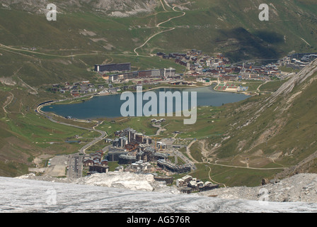 Ansicht von Tignes von Le Grande Motte. Stockfoto