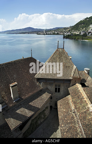 Blick von der mittelalterlichen Burg von Chillon Stockfoto