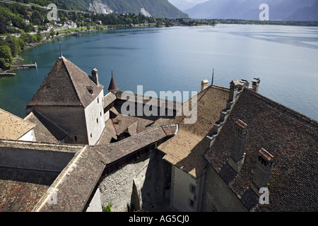 Blick von der mittelalterlichen Burg von Chillon Stockfoto