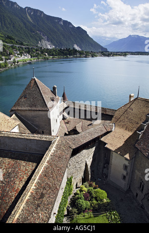 Blick von der mittelalterlichen Burg von Chillon Stockfoto