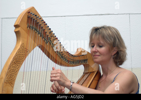 Sunita Staneslow spielt eine keltische Harfe beim Jacob's Ladder Festival, Israel Mai 2005 Stockfoto