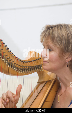 Sunita Staneslow spielt eine keltische Harfe beim Jacob's Ladder Festival, Israel Mai 2005 Stockfoto