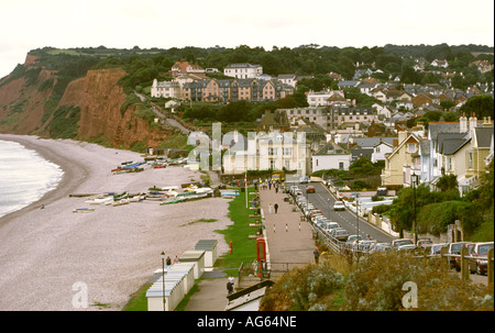 UK Devon Budleigh Salterton Strand und Dorf Stockfoto