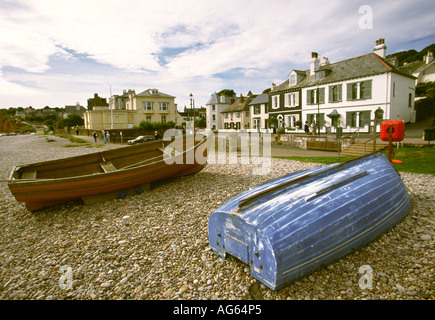 Devon Budleigh Salterton Boote am Strand Stockfoto