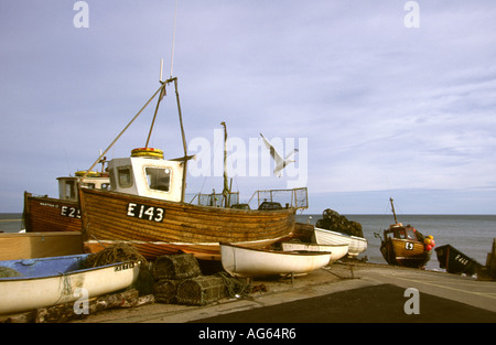 Devon Sidmouth Angelboote/Fischerboote am Strand Stockfoto