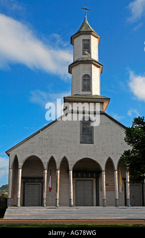 Iglesia Parroquial Dalcahue Isla Grande Chiloé eines das viele schöne hölzerne Kirchen auf der Insel von der UNESCO anerkannt Stockfoto