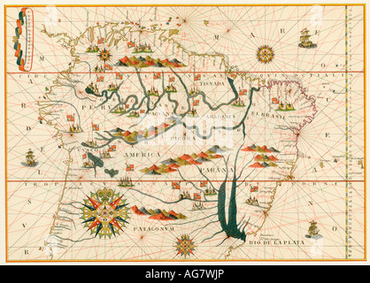 Karte von Nordamerika von der Spanischen Atlas ausgeführt in Messina von Joan Martines 1582. Farblithographie Stockfoto