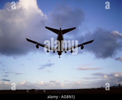 Verkehrsflugzeug kommenden landen, Landung Mauritius Flughafen Stockfoto