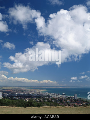 Blick über Eastbourne von Beachy Head, East Sussex, England Stockfoto