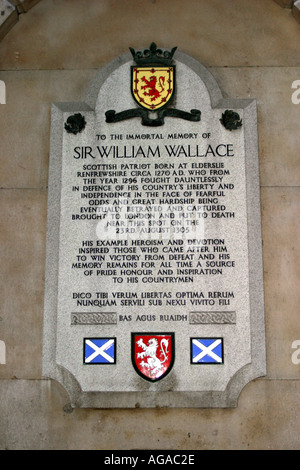 Denkmal für William Wallace Kennzeichnung der Stelle in London, wo er hingerichtet St Bart s Hospital Smithfield London Stockfoto