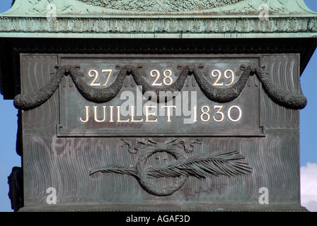 Paris die Place De La Bastille Basis der Juli Spalte Spirit of Liberty zum Gedenken an die Opfer des Aufstands 1830 Stockfoto