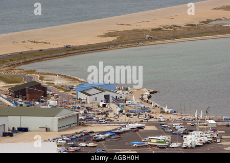 Die Weymouth & Portland National Sailing Academy angesehen von der Verne-Zitadelle auf Portland Stockfoto