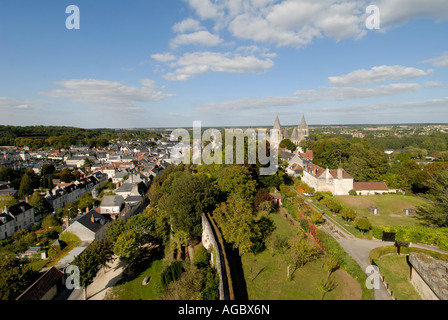 Zeigen Sie nördlich von Louis XI Turm innerhalb der Zitadelle, mit Blick auf die Stadt Loches an, Frankreich Stockfoto