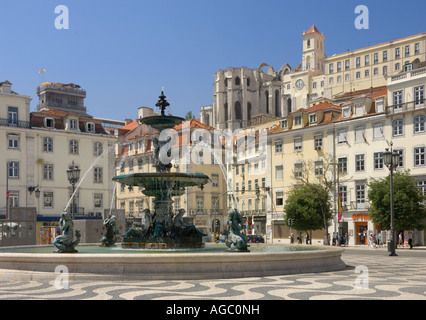 Baixa Pombelina Bezirk, Brunnen in Rossio Platz Stockfoto
