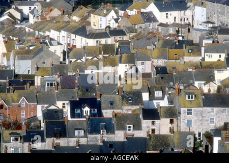 Blick über viktorianische Portland (Naturstein) Reihenhaus Hütten Wren Isle of Portland Dorset England UK Stockfoto