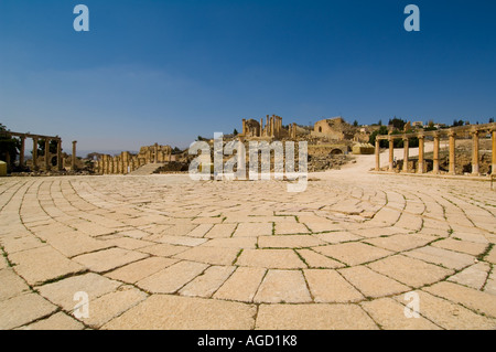 Der Oval-Plaza in Jerash, Jordanien Stockfoto