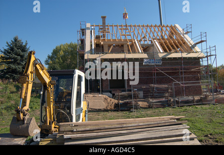 Baustelle eines einzigen privaten Einfamilienhauses in Deutschland Stockfoto