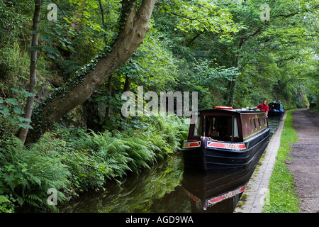 Narrowboats nähert sich Llangollen auf den Engstellen an der Llangollen Kanal Denbighshire Wales Stockfoto