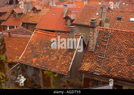 Alte Dächer in der Altstadt von Annnecy in der Region Haute Savoie Frankreich gefliest Stockfoto