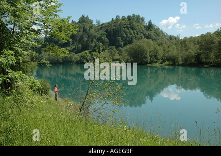 Fischen im Stausee Klammsee Kaprun Österreich Stockfoto