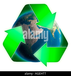 Recycling-Symbol mit Erde Globus Umweltkonzept Stockfoto