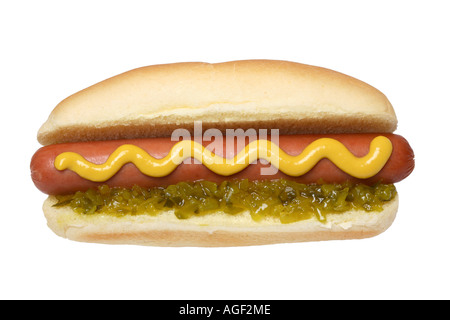 Hot Dog mit Senf und lustvoll Stockfoto