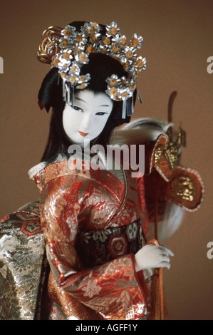 Close-up Portrait von japanische Puppe gestaltet als Geisha, Tokyo, Japan Stockfoto