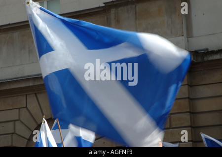 Schottische Flagge wird winkte den 700. Jahrestag der William Wallace Ausführung in Smithfields London Stockfoto