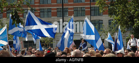 Schottische Flagge wird winkte den 700. Jahrestag der William Wallace Ausführung in Smithfields London Stockfoto