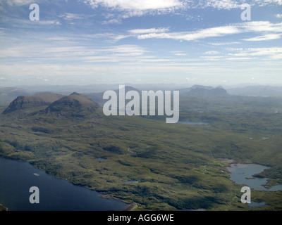 Quinag und Suilven in der North West Highlands von Schottland, Schuss aus der Luft Stockfoto