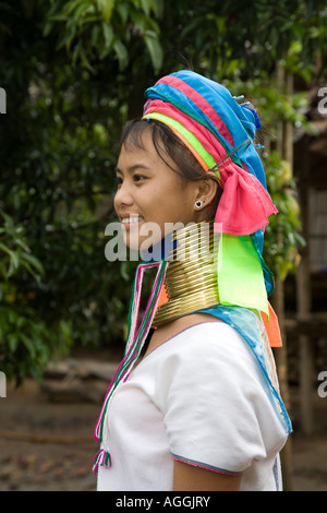 Lahu People Shi Balah Hill Tribe Thailand, Thai Hilltribe Karen Langhalsige Dorfbewohner tragen Messingringe, Thaton, Ecotourisim Village Chiang Mai, Asien Stockfoto