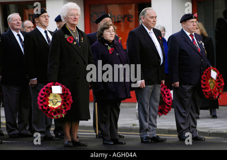 Remembrance Day Parade mit Mohn Kränze in Newport, South Wales UK Stockfoto