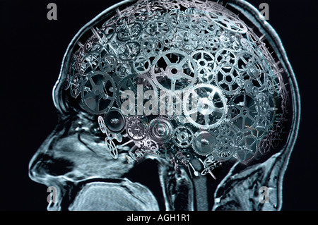 symbolisches Bild des menschlichen Gehirns als eine komplexe Maschinerie Stockfoto