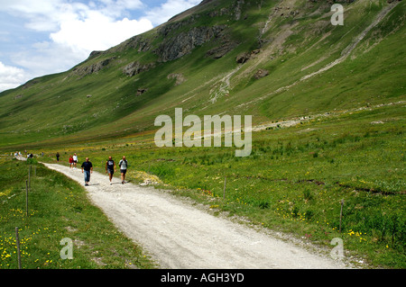 Wanderer Wanderer im Urstromtal in La Grande Sassiere Le Saut Natur reservieren Tarentaise-Savoie-Frankreich Stockfoto