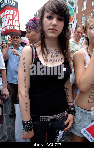 Stoppen Sie die Krieg-Demonstration. 100.000 marschieren auf Nachfrage Waffenruhe israelischen Angriff auf die Hisbollah im Libanon 22. Juli 2006 beenden. Stockfoto