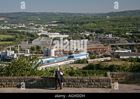 Blick von der Kaiser-Wilhelm-Denkmal auf der Hohensyburg, Deutschland, Nordrhein-Westfalen, Ruhrgebiet, Dortmund Stockfoto