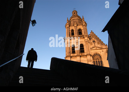 Silhouette des Menschen auf der Treppe zu Cathedrale St Louis Blois, Frankreich Stockfoto