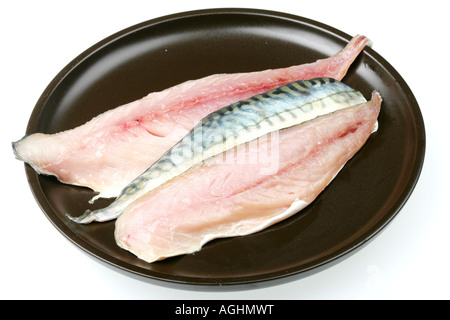 Frische, gesunde Roh ungekocht Makrele Fischfilets, Nahaufnahme, mit keine Personen Stockfoto