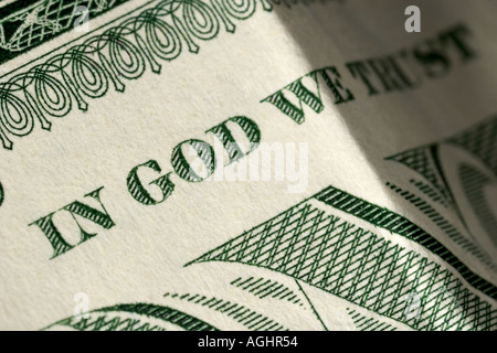 Satz "In God we trust" auf der Rückseite einer amerikanischen ein-Dollar-Rechnung Stockfoto