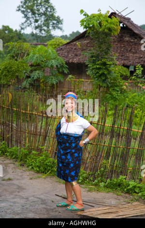 Lahu People Shi Balah Hill Tribe Thailand, Thai Hilltribe Karen Langhalsige Dorfbewohner tragen Messingringe, Thaton, Ecotourisim Village Chiang Mai, Asien Stockfoto