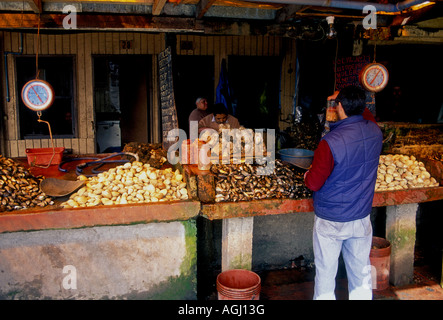 Chilenen, Chilenischen, Menschen, Fisch, frischen Muscheln, Fisch, Seafood Market, Puerto Montt, Chile, Südamerika Stockfoto