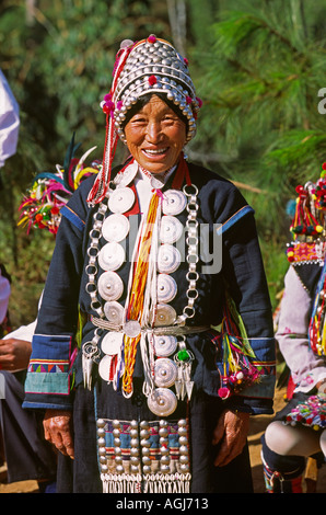 China Yunnan Xiao Hu La Akha Hani Dorf weiblich elder Stockfoto