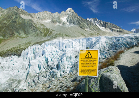 die Schnauze von Argentiere Gletscher, Chamonix, Frankreich, schnell aufgrund der globalen Erwärmung schmelzen Stockfoto