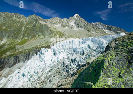 die Schnauze von Argentiere Gletscher, Chamonix, Frankreich, schnell aufgrund der globalen Erwärmung schmelzen Stockfoto