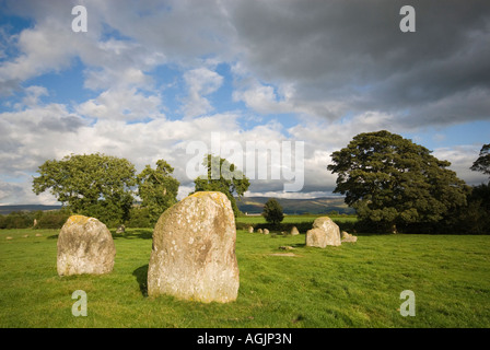 Teil der alten Steinkreis in Cumbria, England, bekannt als Long Meg und ihre Töchter Stockfoto