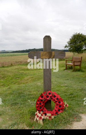 Gedenkstätte Kreuz zu privaten George Nugent, Tyneside schottischen Northumberland Fusiliers, Lochnagar Crater, Somme, Frankreich Stockfoto