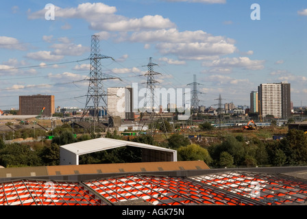 Olympischen Spiele 2012 in London vor Ort aus ein Fisch Insel Hochhaus Blick nach Süden bis Stratford 2007 Stockfoto