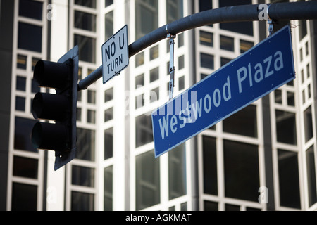 Westwood Plaza Straße Zeichen UCLA Campus, West Los Angeles, Kalifornien, USA Stockfoto